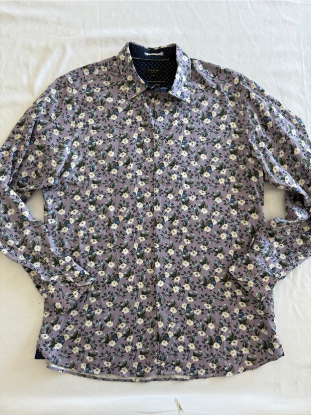 Men's Ted Baker Casual Button Down Shirt, Size L, Purple Floral Print